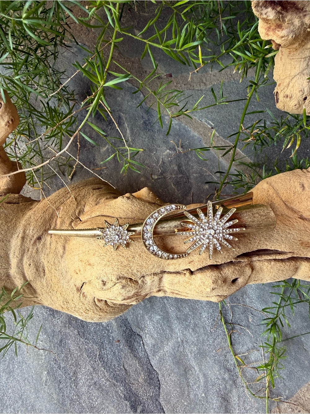 New🌟Free people-Gold Starburst and Crescent Rhinestone Hair Pin Set